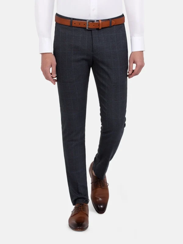 WAM DENIM Pakken & Maatwerk*Amalfi Glen Check Slim Fit Navy Suit Pantalon