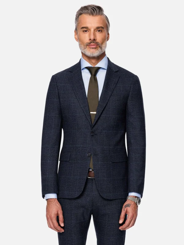 WAM DENIM Pakken & Maatwerk*Amalfi Glen Check wide lapel Navy Suit Colbert