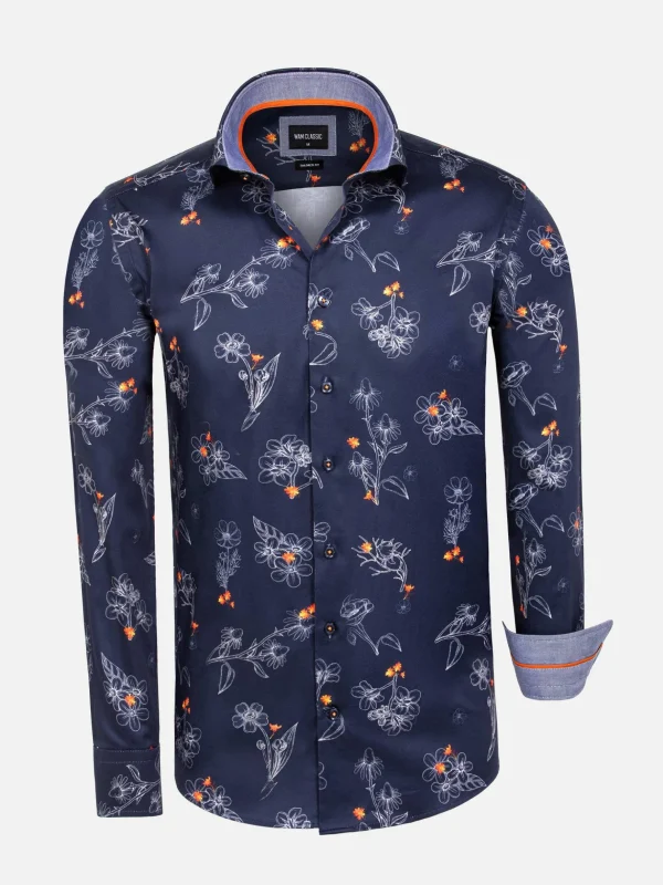 WAM DENIM Overhemd Lange Mouwen*Baga Navy Floral Print Overhemd Longe Mouw