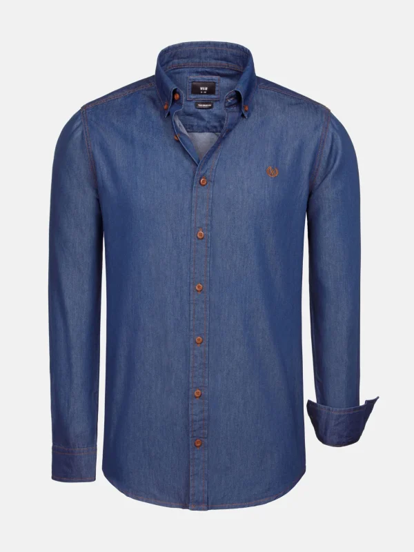 WAM DENIM Overhemd Lange Mouwen*Bali Navy Overhemd
