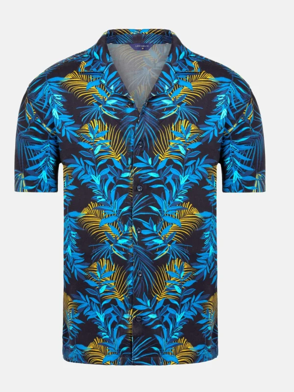 WAM DENIM Overhemd Korte Mouwen*Blois Floral Dark Navy Overhemd