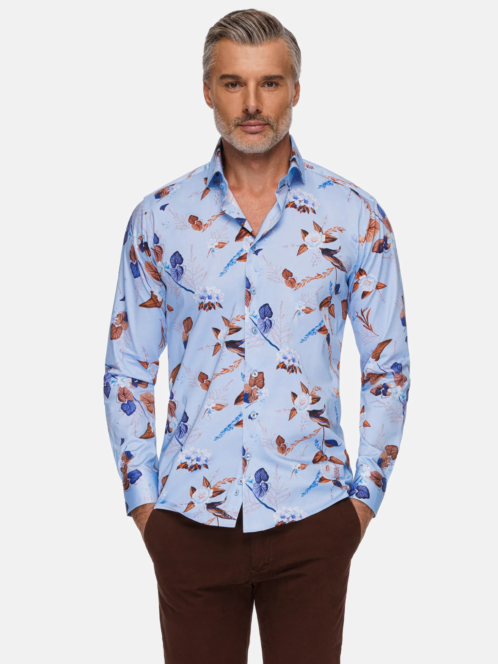 WAM DENIM Overhemd Lange Mouwen*Burano Blue Floral Print Overhemd Lange Mouw
