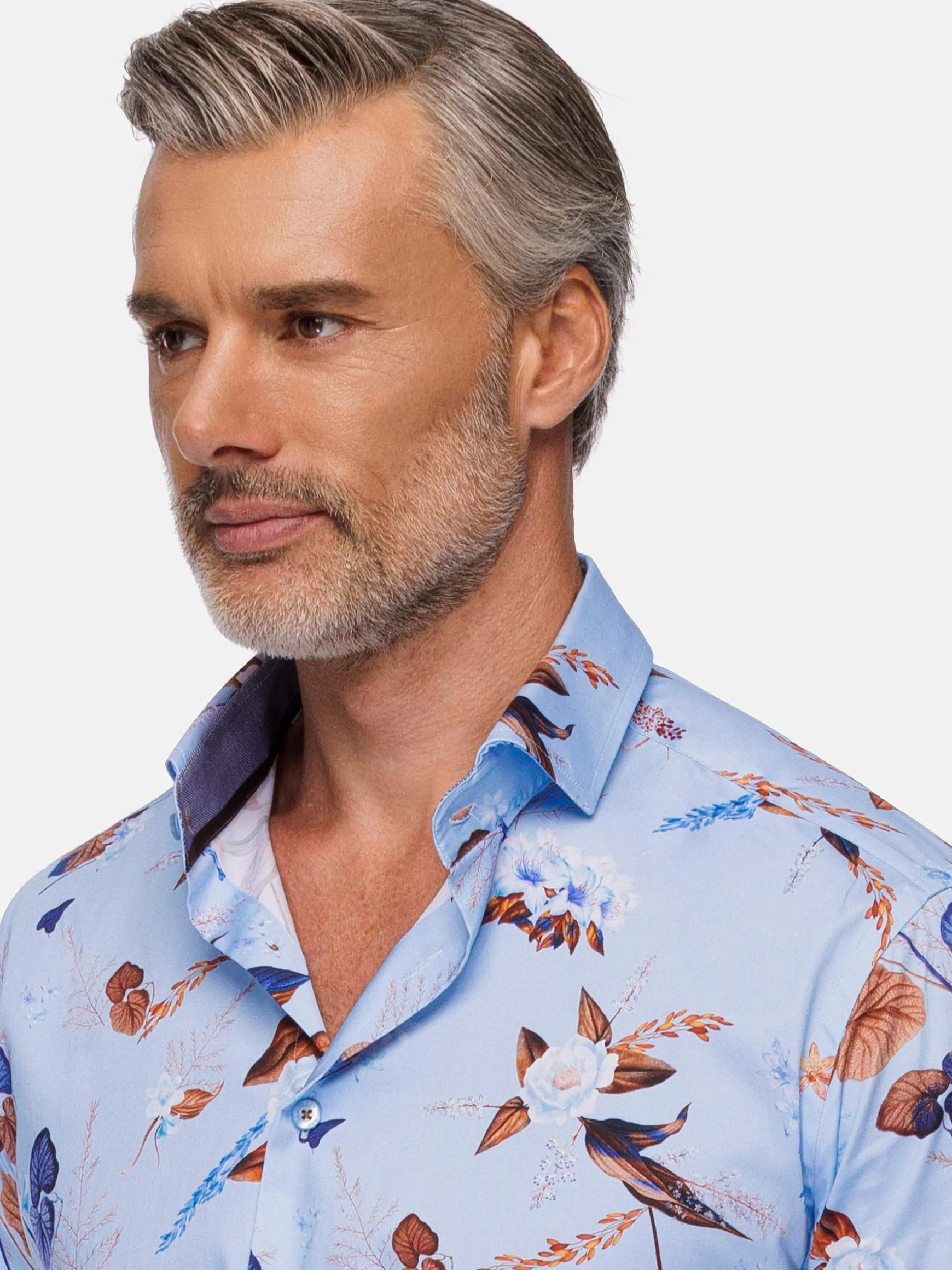 WAM DENIM Overhemd Lange Mouwen*Burano Blue Floral Print Overhemd Lange Mouw