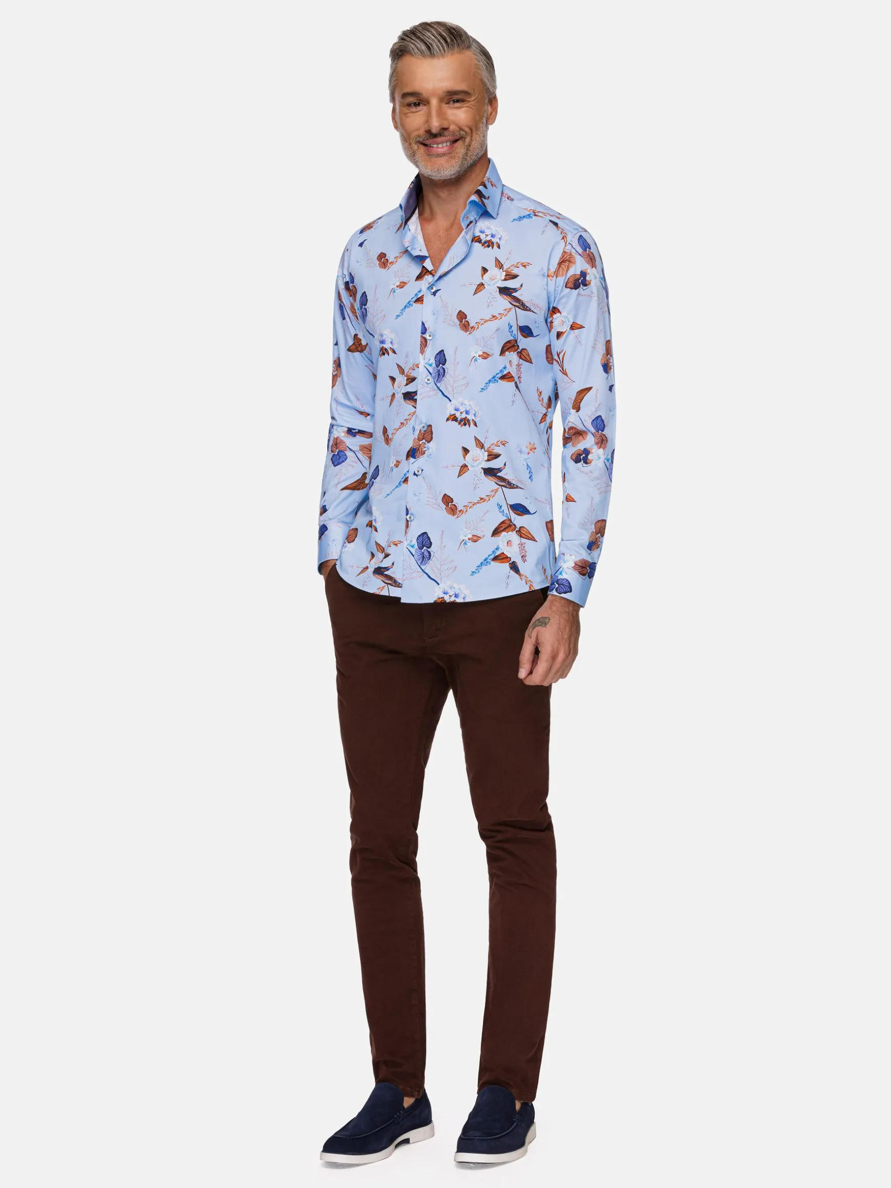 WAM DENIM Overhemd Lange Mouwen*Burano Blue Floral Print Overhemd Lange Mouw