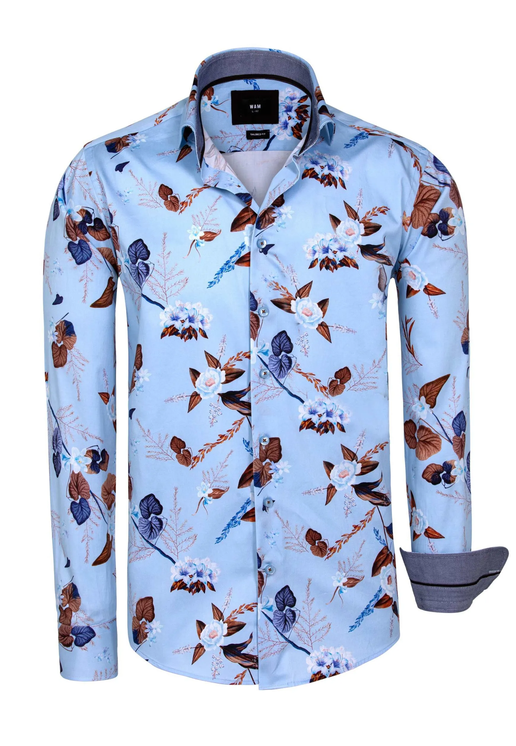 WAM DENIM Overhemd Lange Mouwen*Burano Blue Floral Print Overhemd Lange Mouw