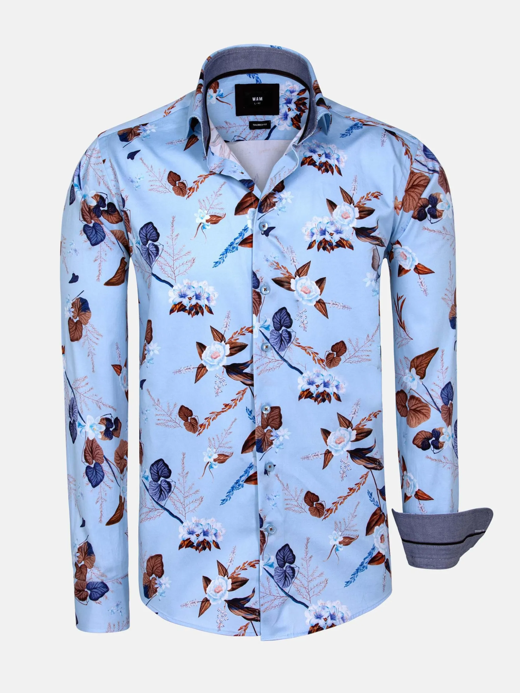 WAM DENIM Overhemd Lange Mouwen*Burano Blue Floral Print Overhemd Lange Mouw