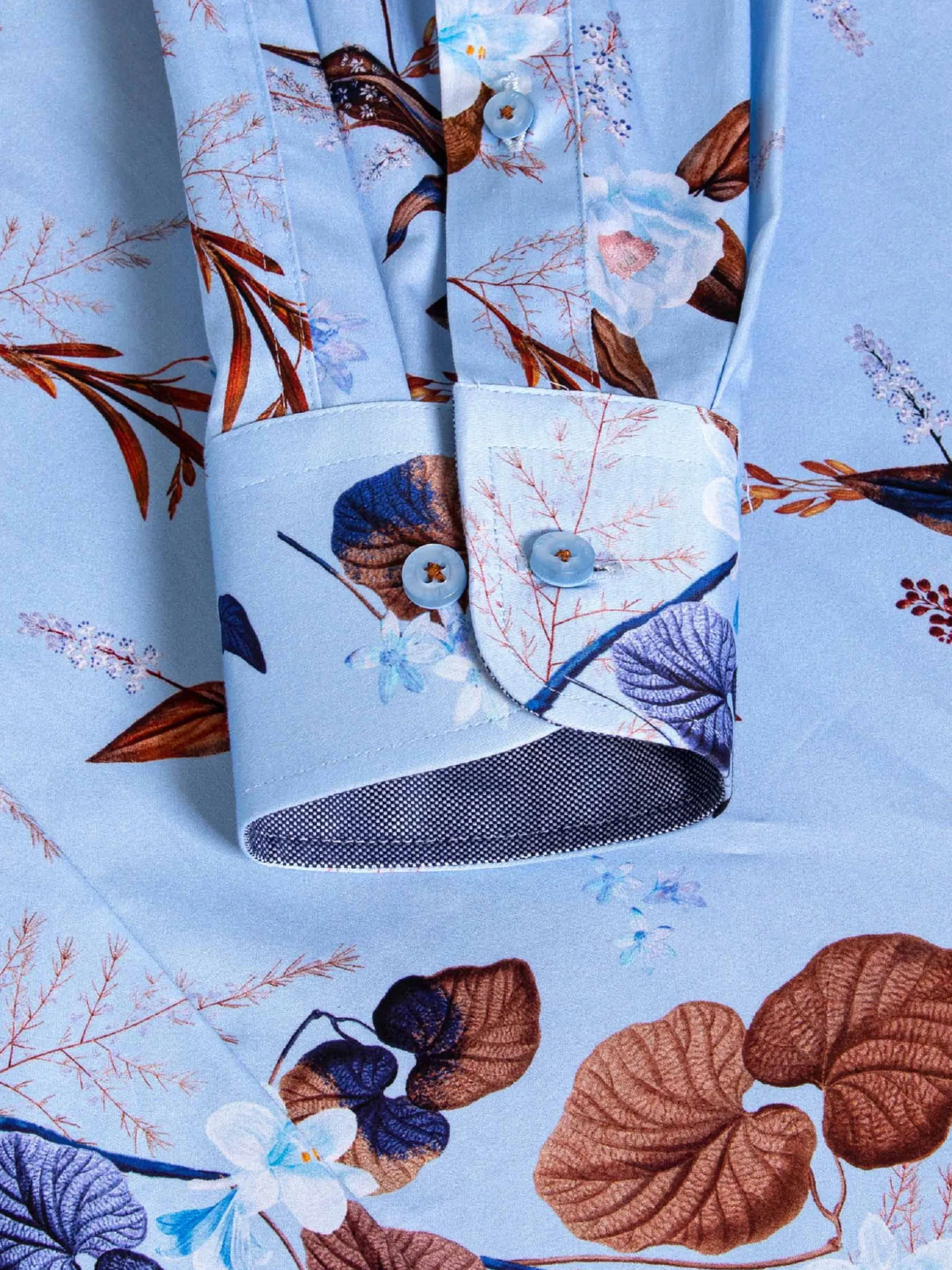 WAM DENIM Overhemd Lange Mouwen*Burano Blue Floral Print Overhemd Lange Mouw