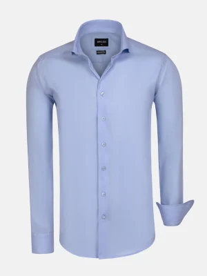 WAM DENIM Overhemd Lange Mouwen*Burgos Solid Blue Overhemd Longe Mouw