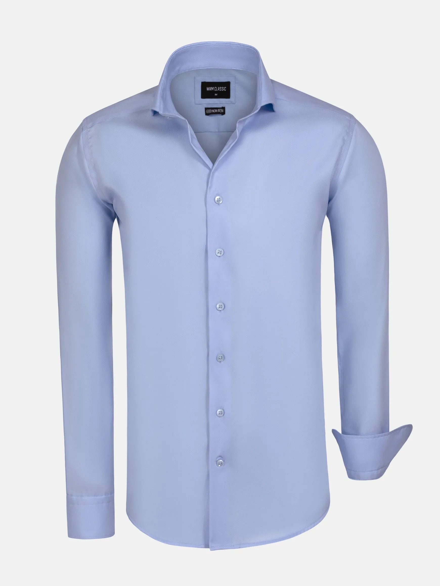 WAM DENIM Overhemd Lange Mouwen*Burgos Solid Blue Overhemd Longe Mouw