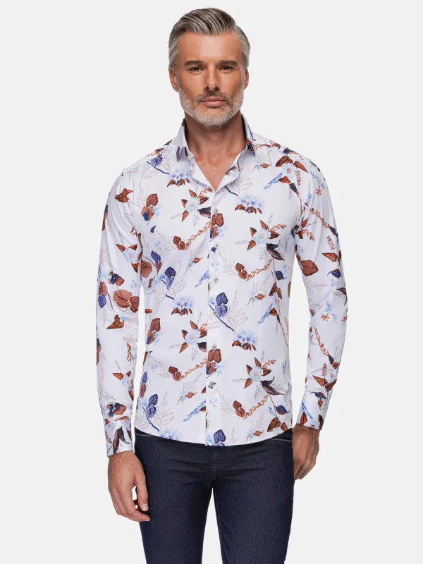 WAM DENIM Overhemd Lange Mouwen*Camburn White Floral Print Overhemd Lange Mouw