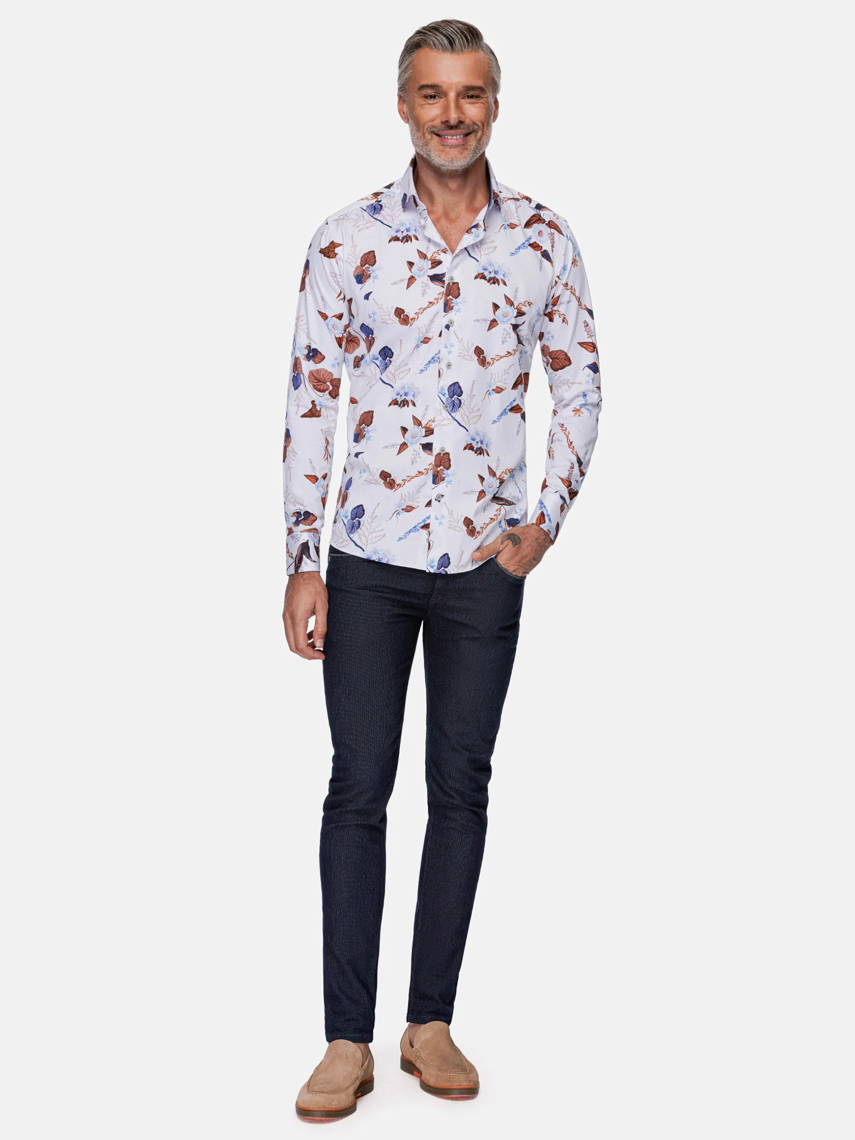 WAM DENIM Overhemd Lange Mouwen*Camburn White Floral Print Overhemd Lange Mouw