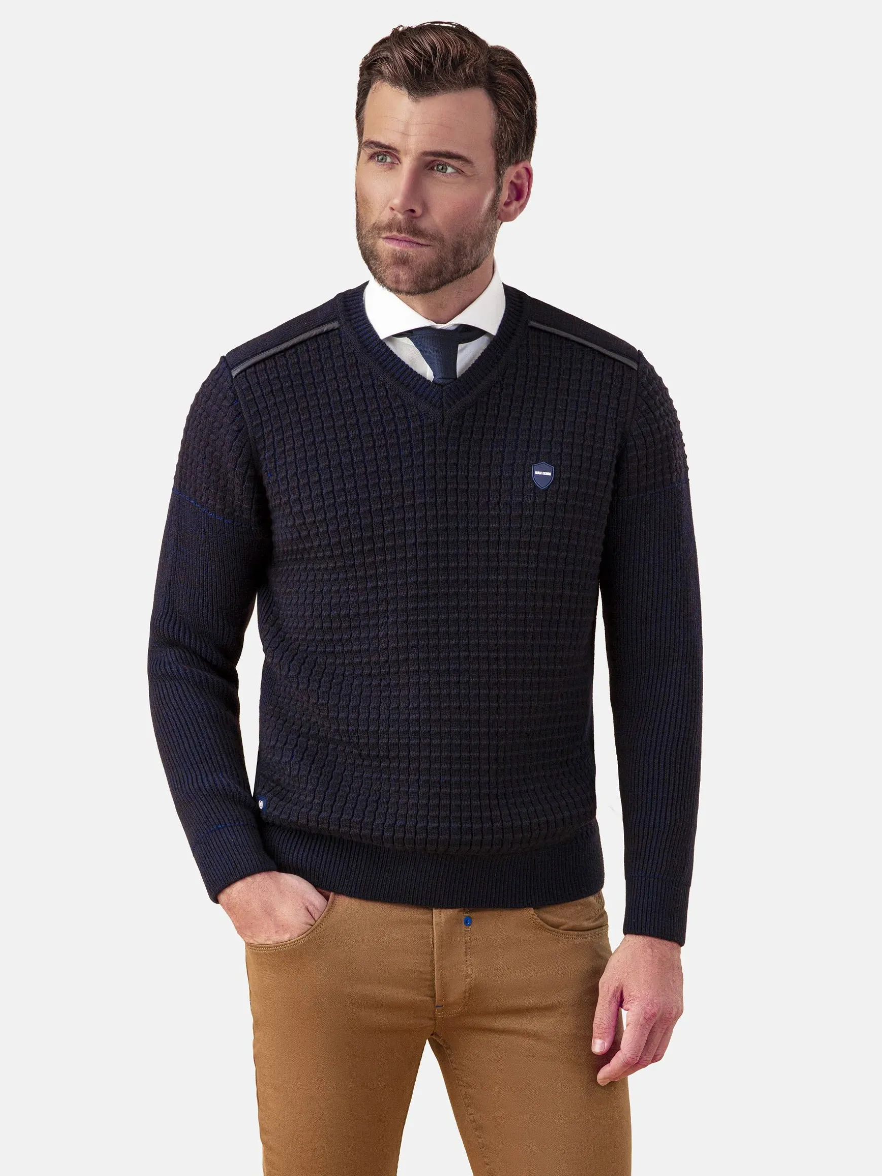 WAM DENIM Truien & Pullovers*Dover Slim Fit V-Neck Navy Truien