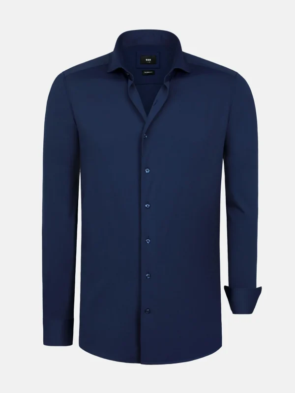 WAM DENIM Overhemd Lange Mouwen*Everest Stretched Navy Overhemd Lange Mouw
