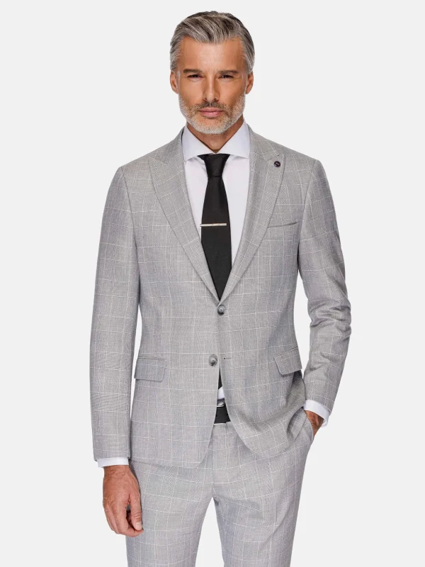 WAM DENIM Pakken & Maatwerk*Ground Checkered Slim Fit Grey Colbert