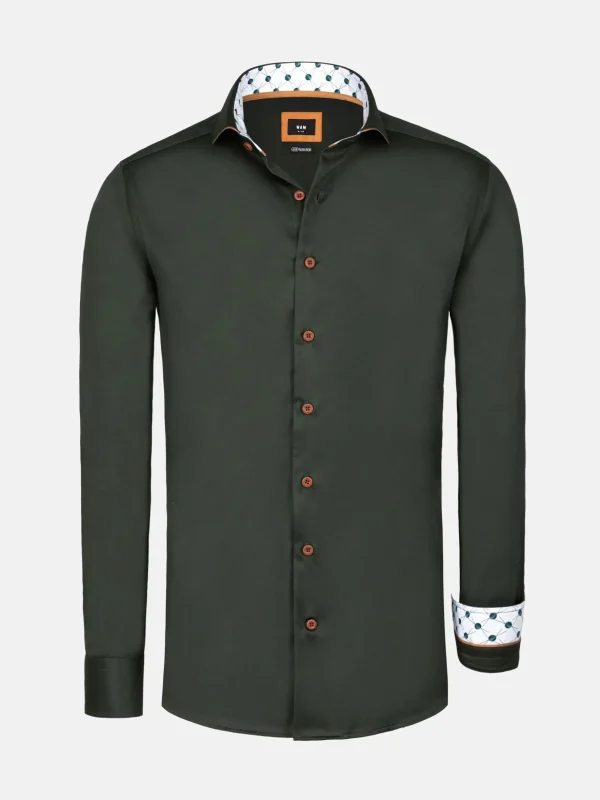 WAM DENIM Overhemd Lange Mouwen*Lance Solid Dark Green Overhemd Lange Mouw