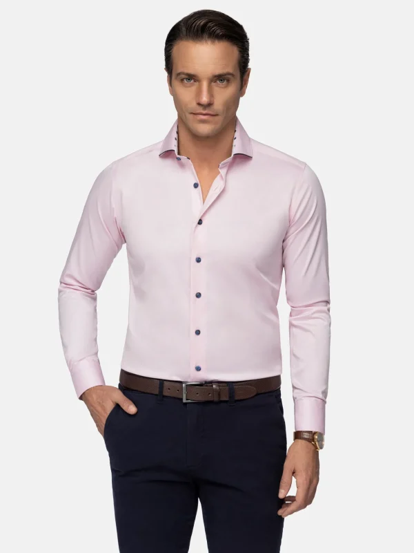 WAM DENIM Overhemd Lange Mouwen*Lance Solid Pink Overhemd Lange Mouw