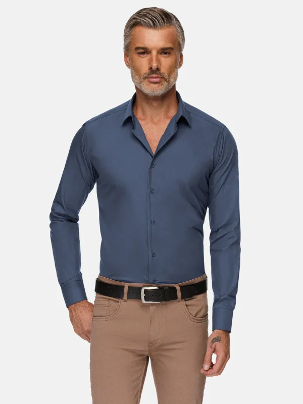 WAM DENIM Overhemd Lange Mouwen*Leira Solid Anthracite Overhemd Lange Mouw