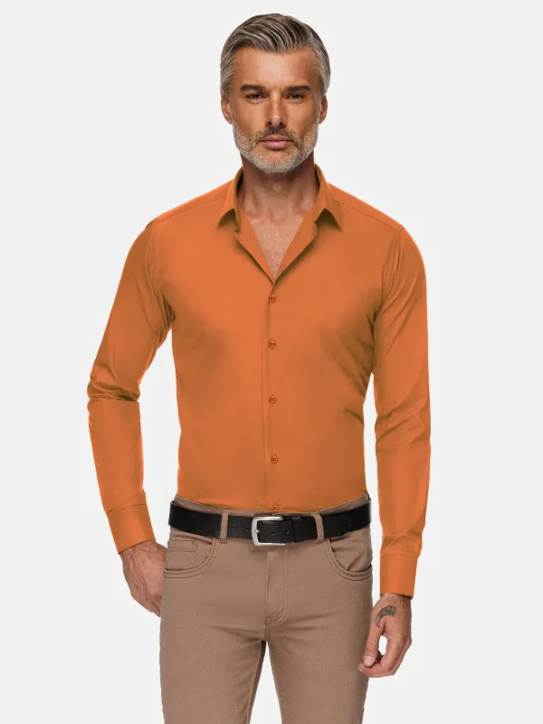 WAM DENIM Overhemd Lange Mouwen*Leira Solid Orange Overhemd Lange Mouw