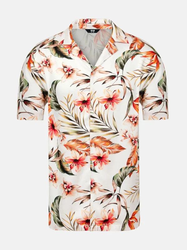 WAM DENIM Overhemd Korte Mouwen*Mason Floral White Overhemd