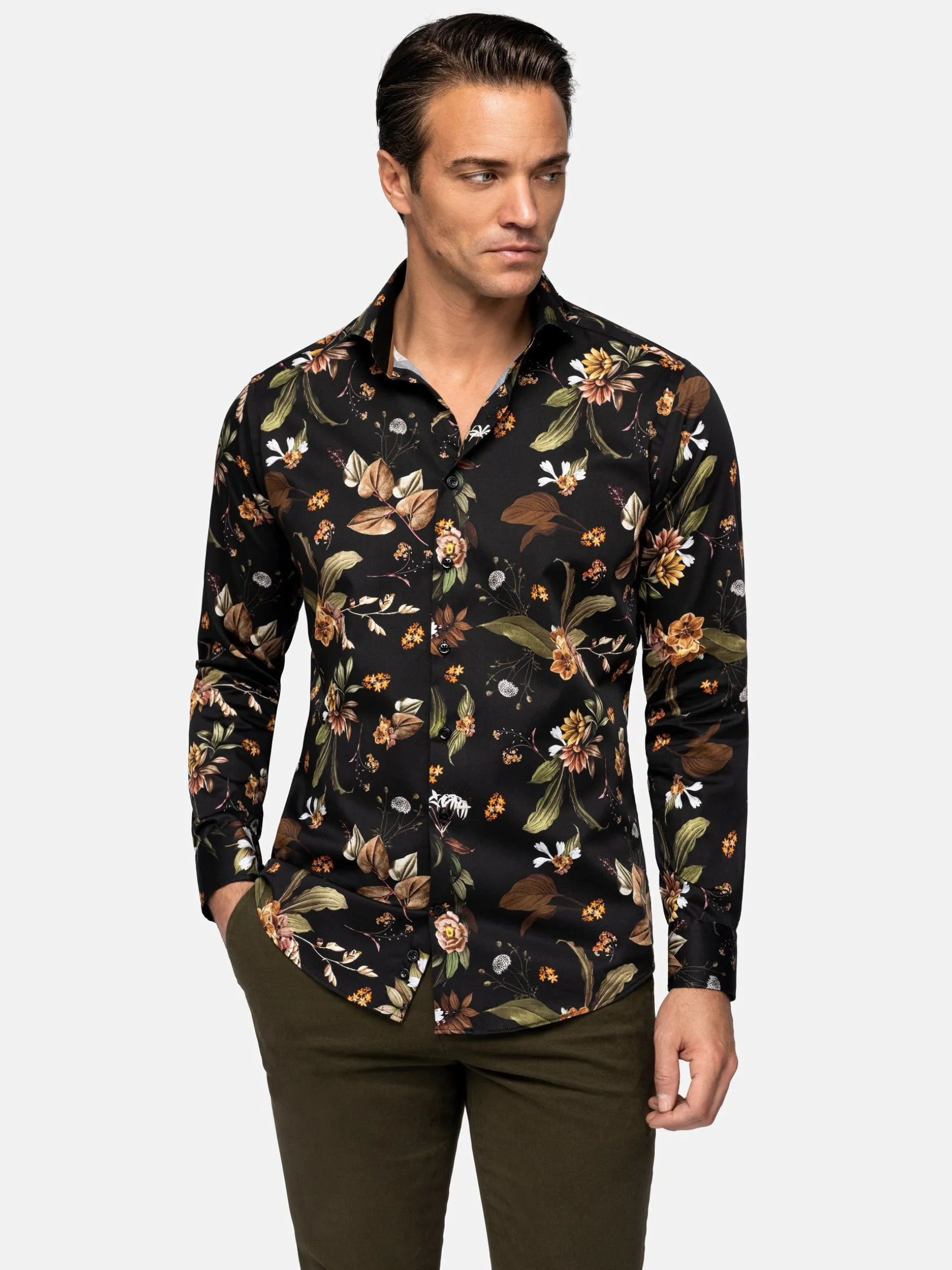 WAM DENIM Overhemd Lange Mouwen*Meru Slim Fit Floral Black Overhemd