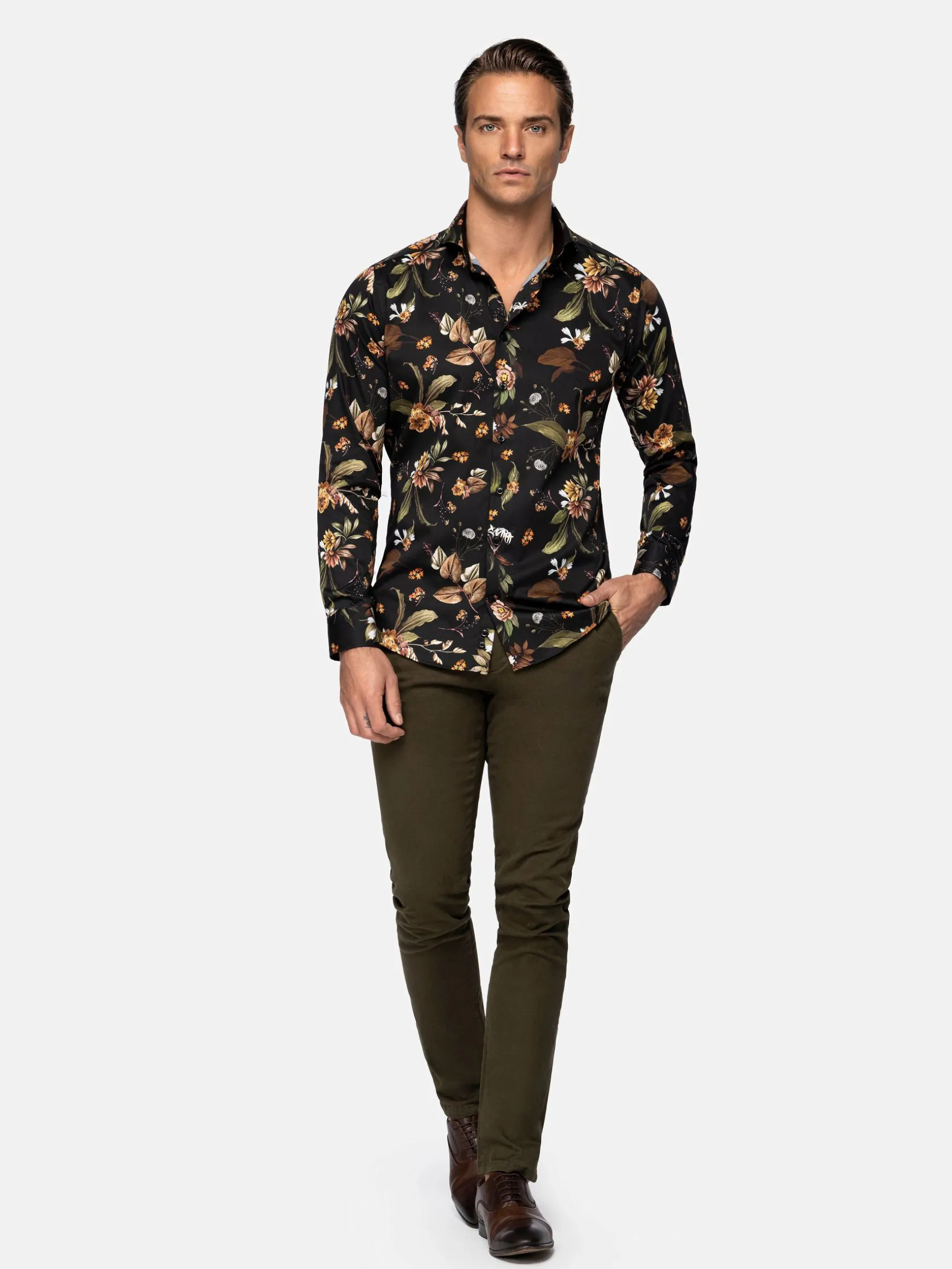 WAM DENIM Overhemd Lange Mouwen*Meru Slim Fit Floral Black Overhemd