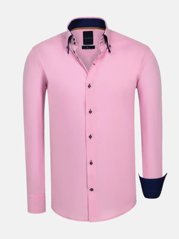 WAM DENIM Overhemd Lange Mouwen*Metz Solid Pink Overhemd Lange Mouw
