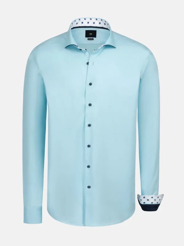 WAM DENIM Overhemd Lange Mouwen*Mykonos Solid Light Turquoise Overhemd Longe Mouw