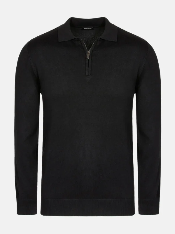 WAM DENIM Truien & Pullovers*Raglan Half Zip Closer Black Pullover