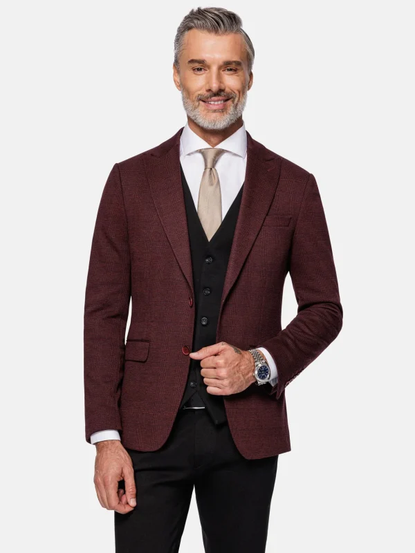 WAM DENIM Pakken & Maatwerk*Red Wood Wide Lapel Dark Red Black Suit Colbert