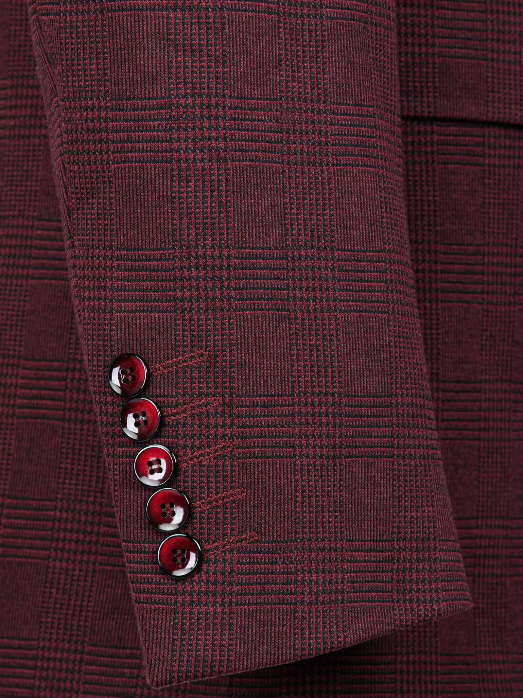 WAM DENIM Pakken & Maatwerk*Red Wood Wide Lapel Dark Red Black Suit Colbert