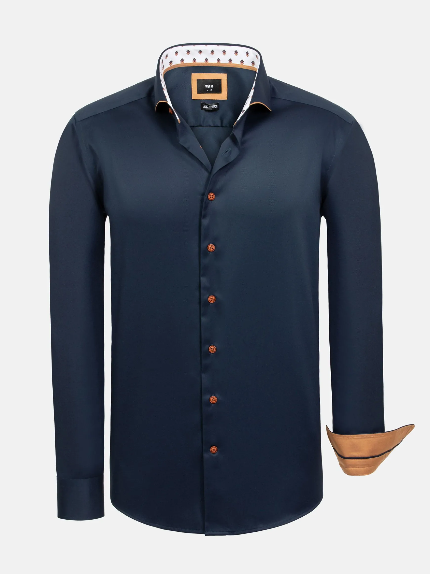 WAM DENIM Overhemd Lange Mouwen*Renzo Navy Non-Iron Business Overhemd