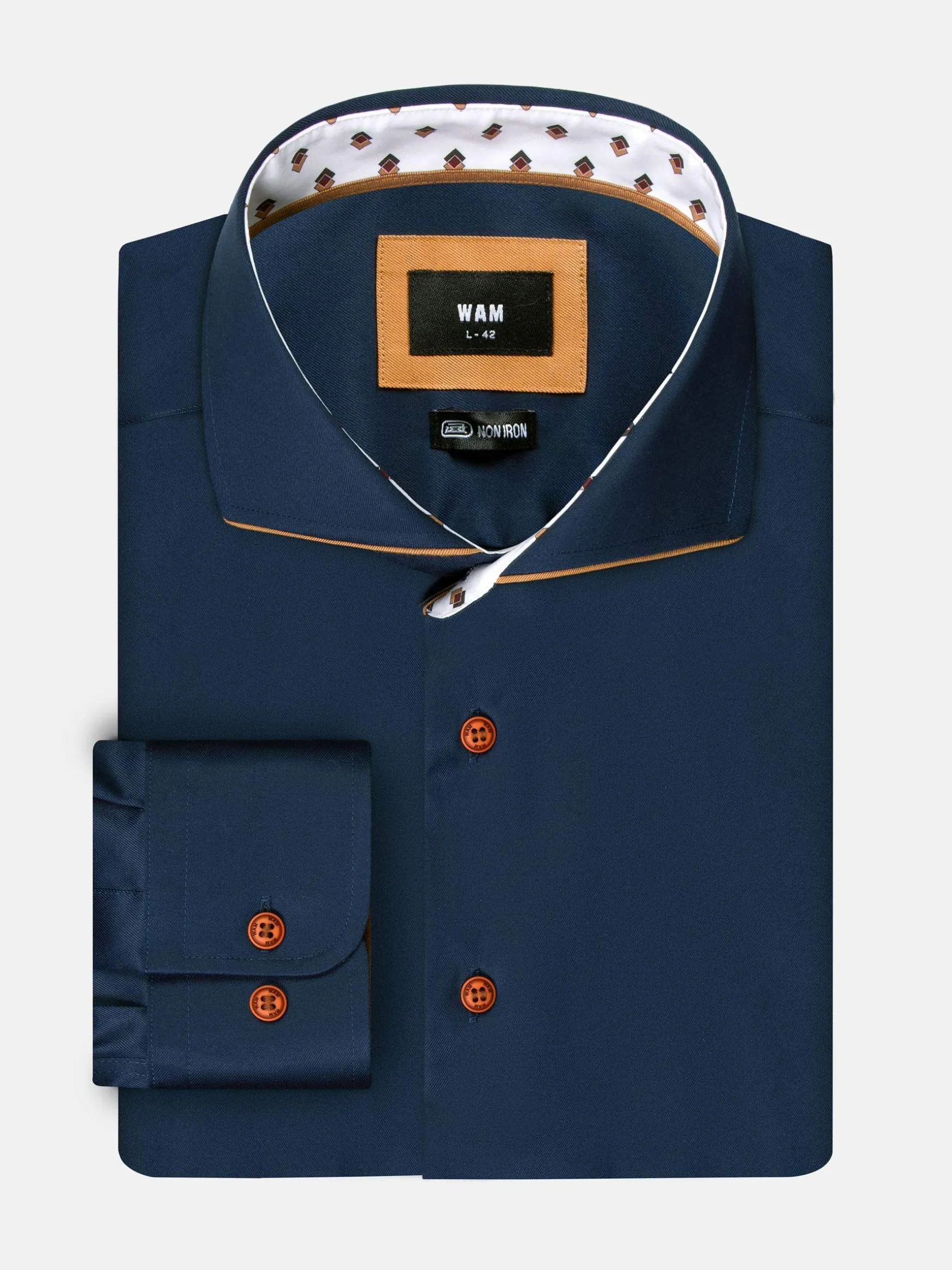 WAM DENIM Overhemd Lange Mouwen*Renzo Navy Non-Iron Business Overhemd