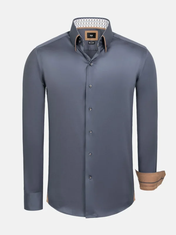 WAM DENIM Overhemd Lange Mouwen*Rocco Anthracite Non-Iron Business Overhemd
