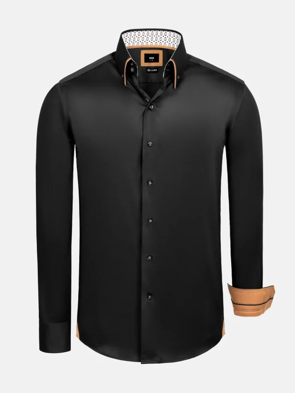 WAM DENIM Overhemd Lange Mouwen*Rocco Black Non-Iron Business Overhemd