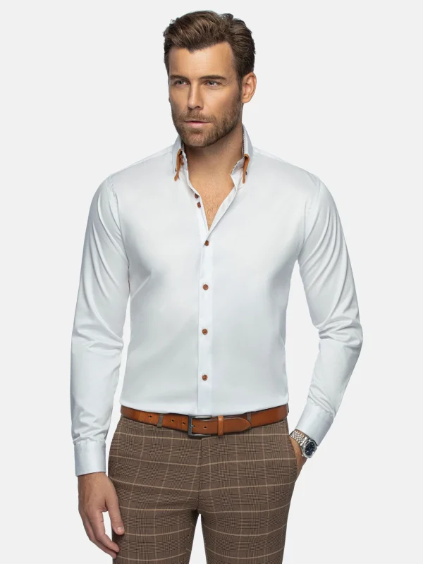 WAM DENIM Overhemd Lange Mouwen*Romney Solid White Overhemd Lange Mouw