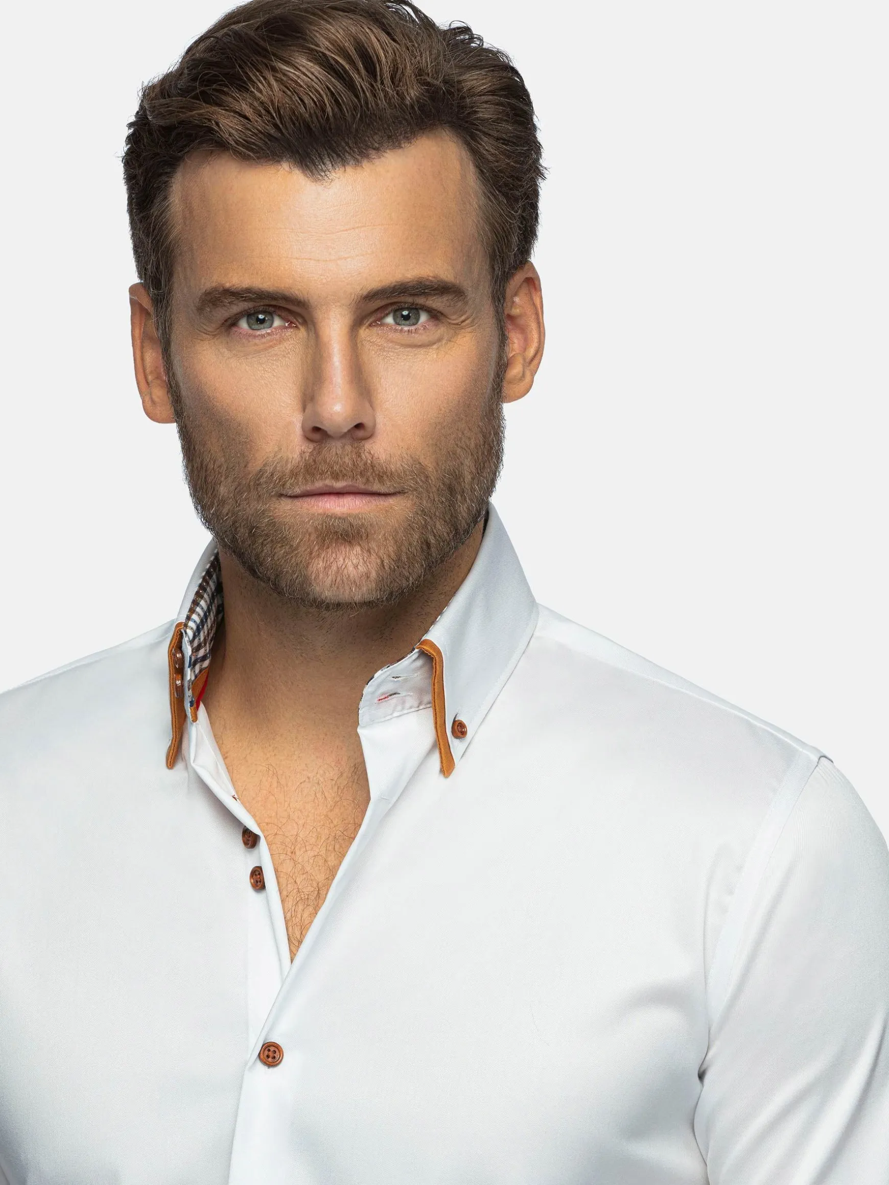 WAM DENIM Overhemd Lange Mouwen*Romney Solid White Overhemd Lange Mouw