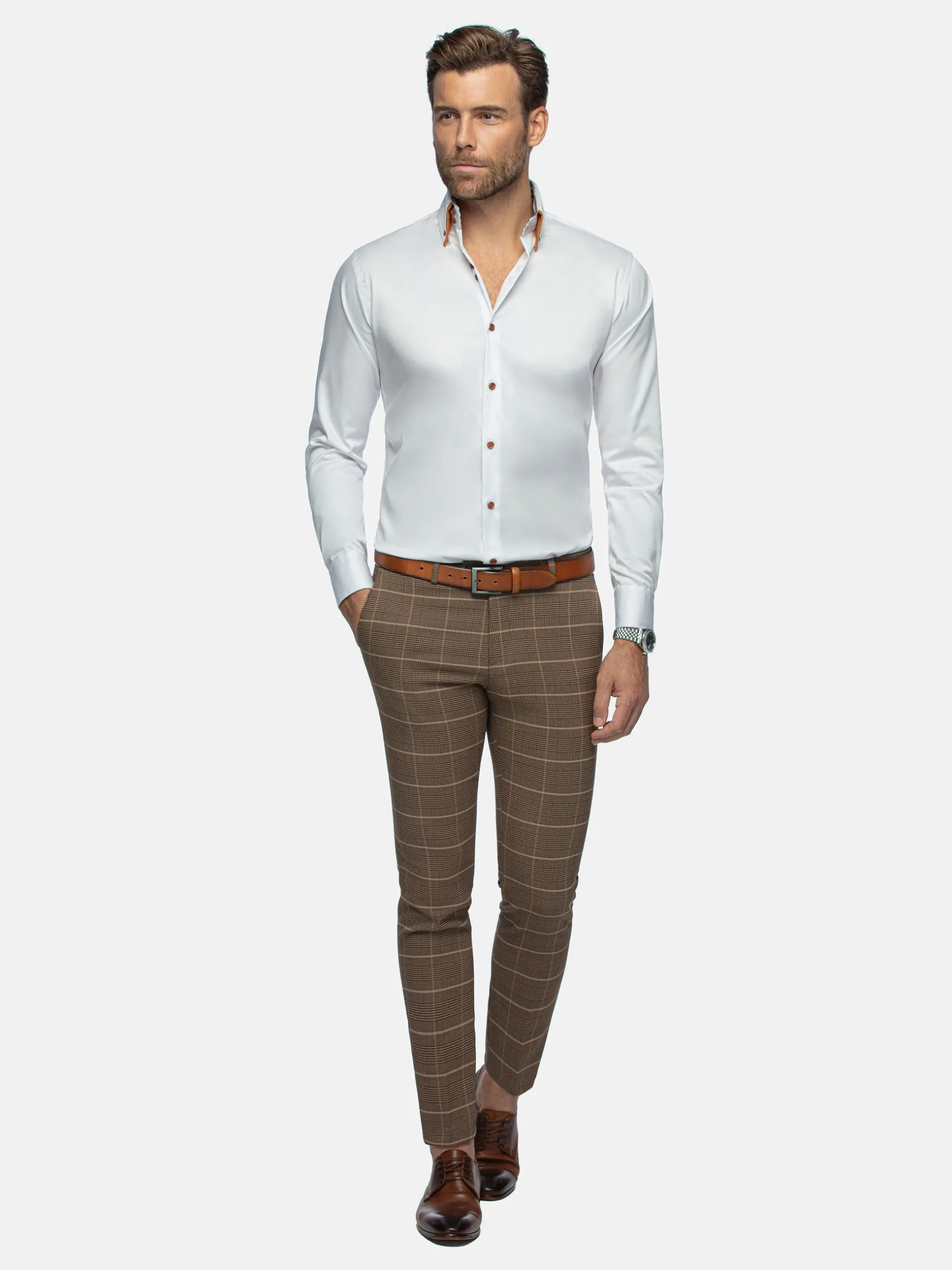 WAM DENIM Overhemd Lange Mouwen*Romney Solid White Overhemd Lange Mouw