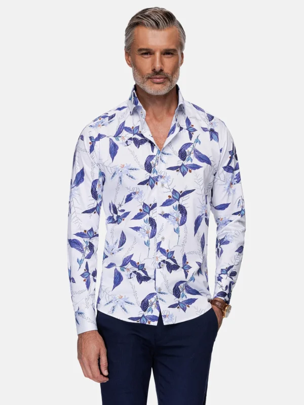 WAM DENIM Overhemd Lange Mouwen*Santorini White Floral Print Overhemd Lange Mouw