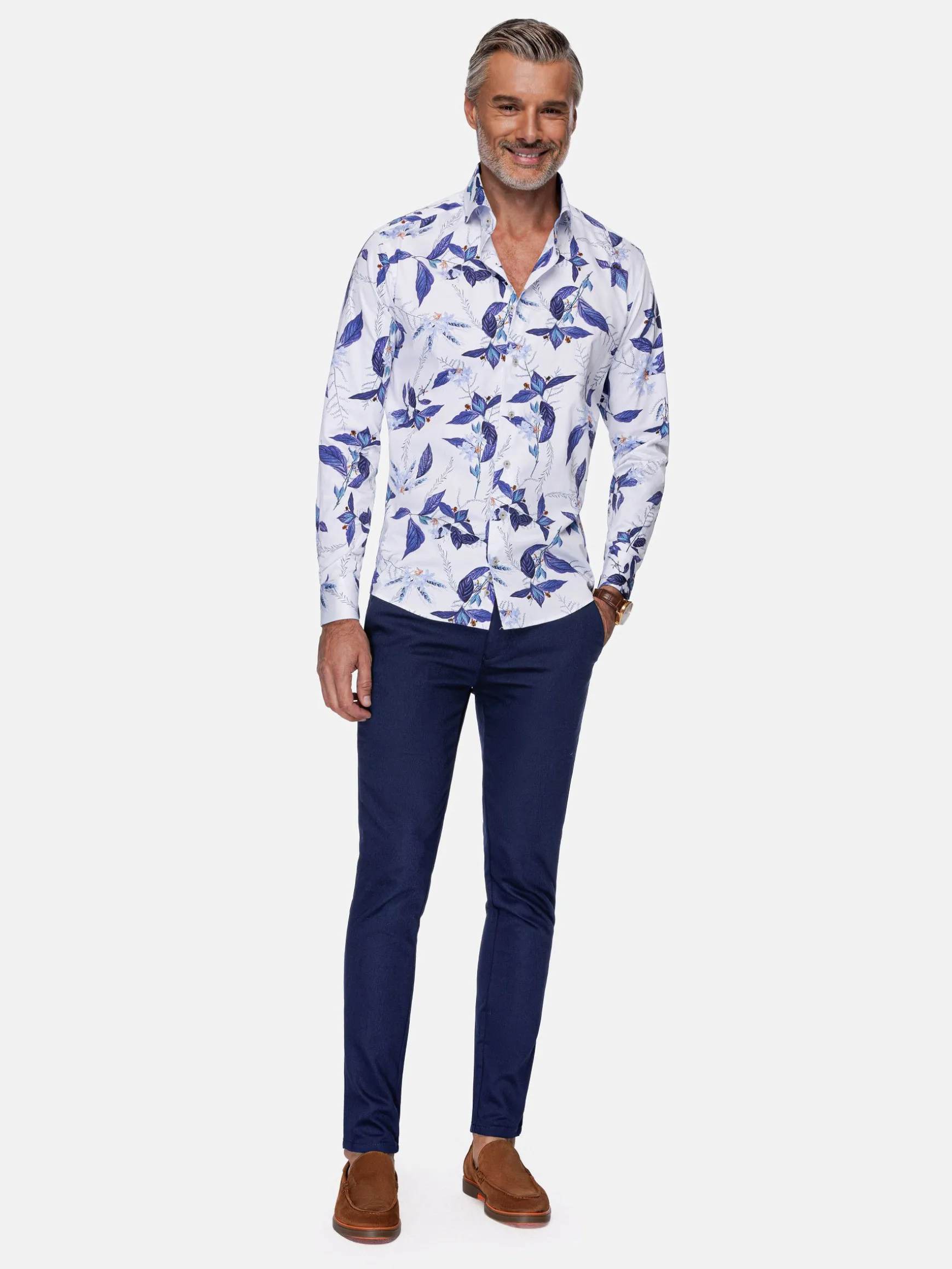 WAM DENIM Overhemd Lange Mouwen*Santorini White Floral Print Overhemd Lange Mouw