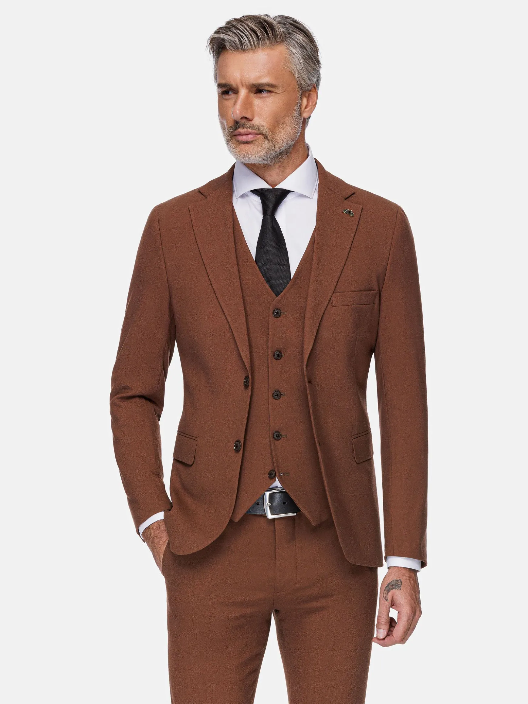 WAM DENIM Pakken & Maatwerk*Slim Fit Brown Textured Colbert