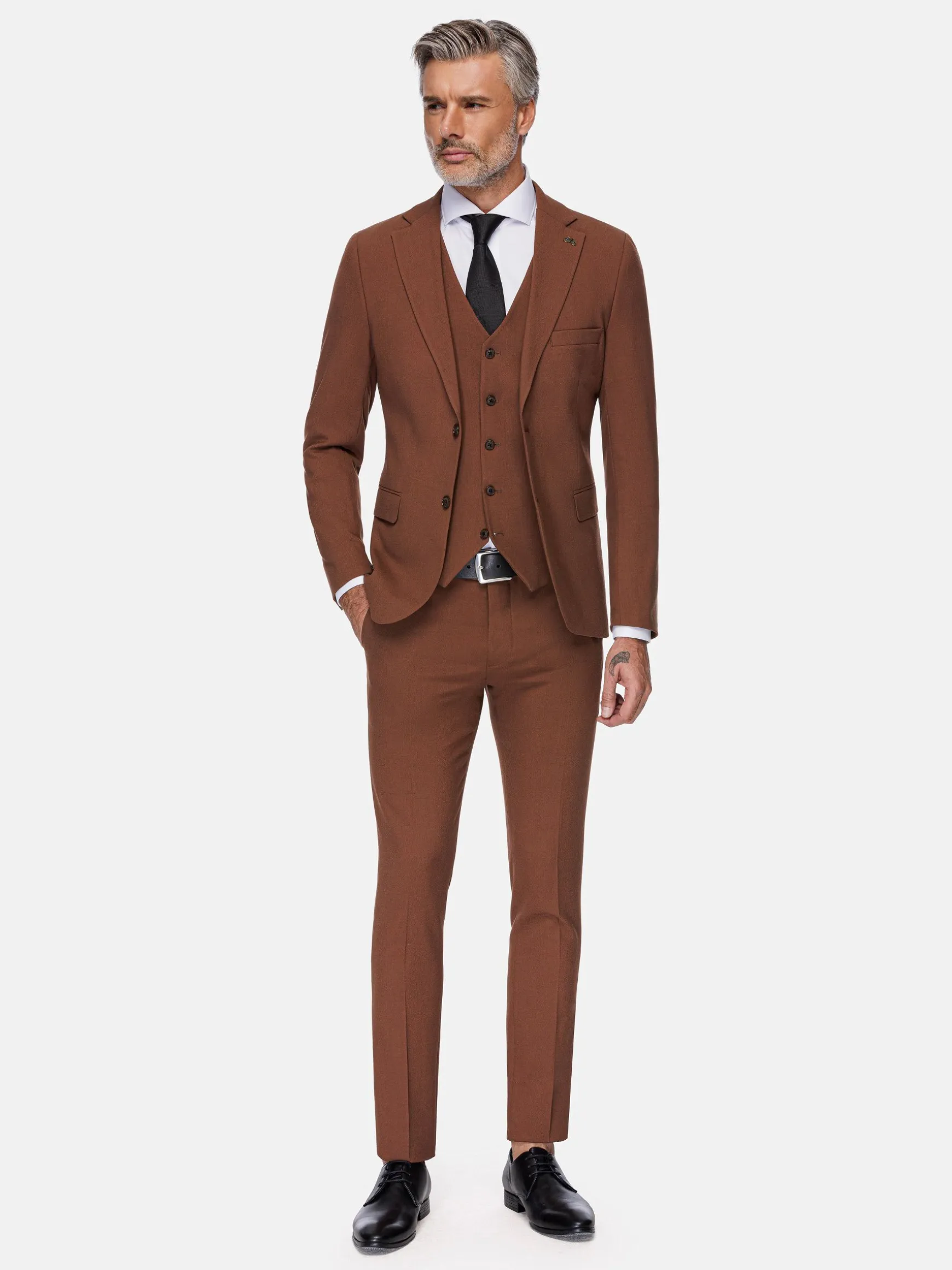 WAM DENIM Pakken & Maatwerk*Slim Fit Brown Textured Colbert