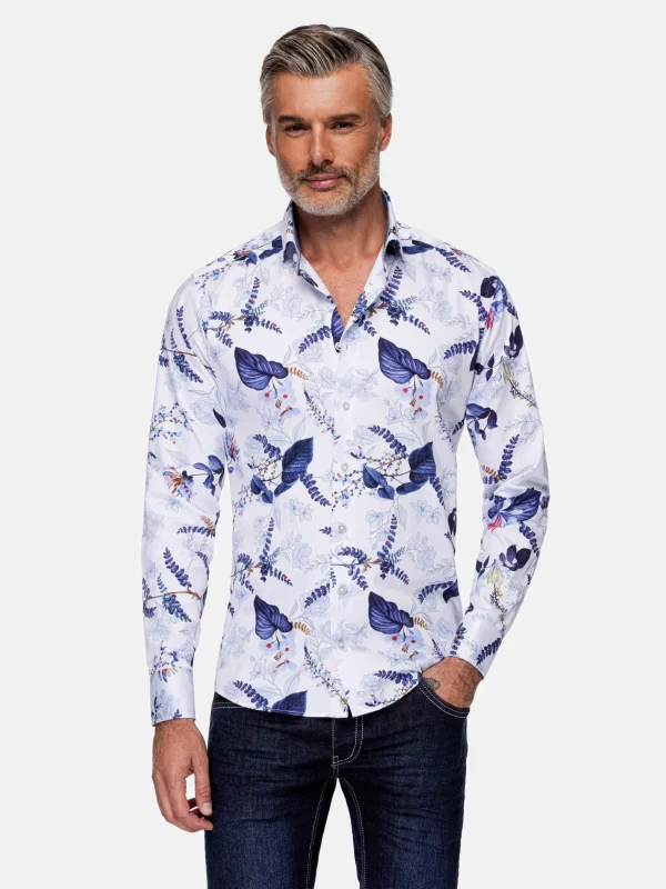 WAM DENIM Overhemd Lange Mouwen*Sullivan White Floral Print Overhemd Lange Mouw