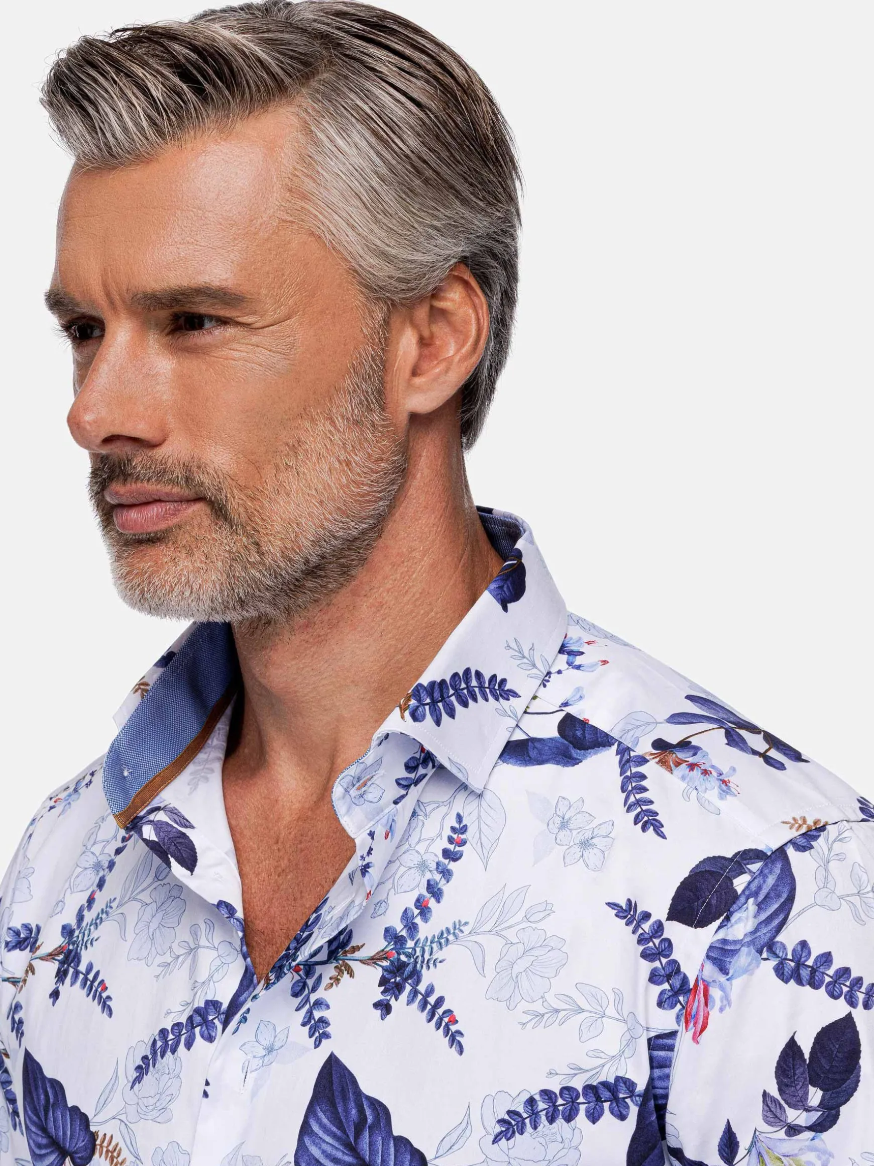 WAM DENIM Overhemd Lange Mouwen*Sullivan White Floral Print Overhemd Lange Mouw