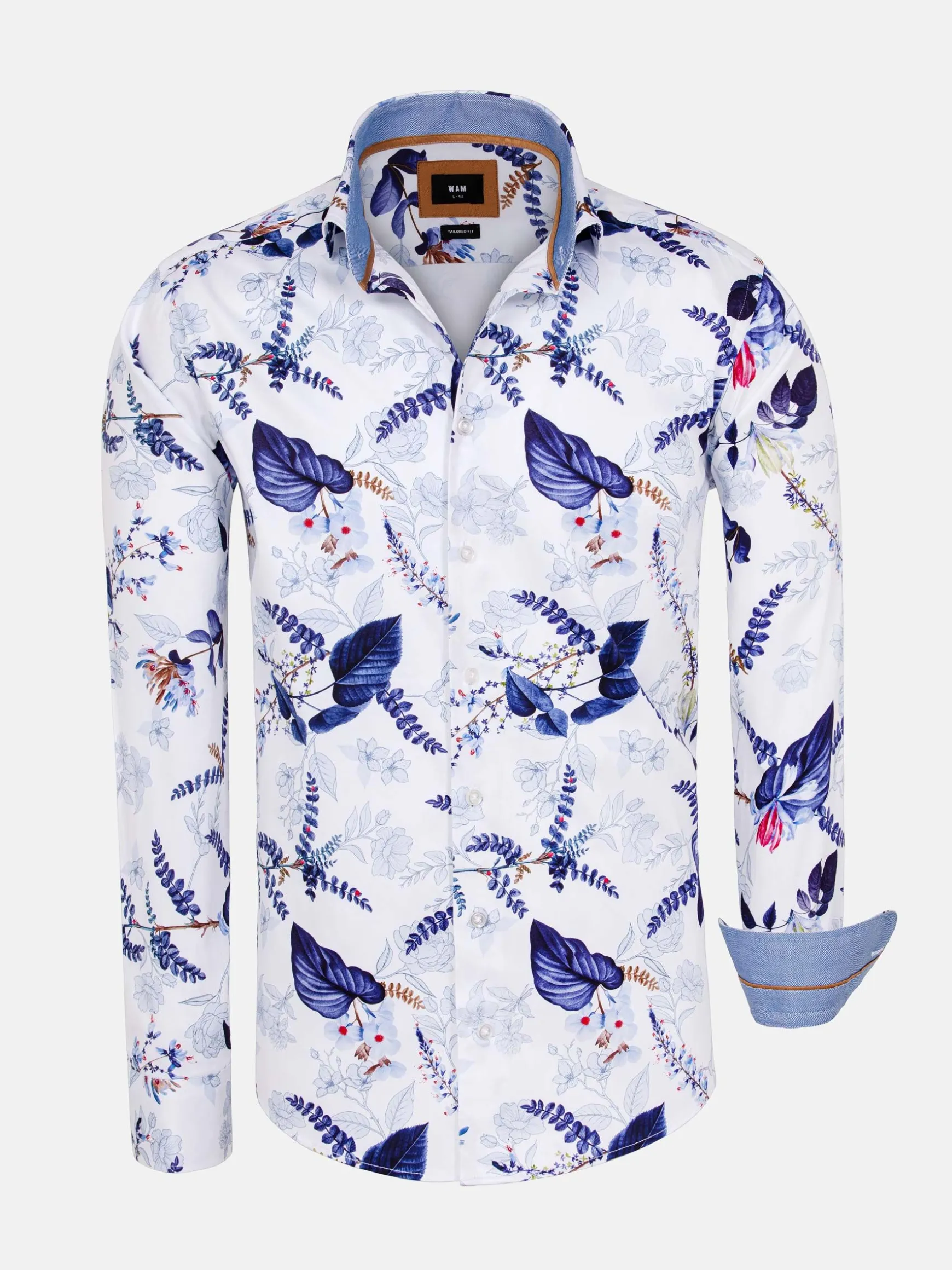 WAM DENIM Overhemd Lange Mouwen*Sullivan White Floral Print Overhemd Lange Mouw