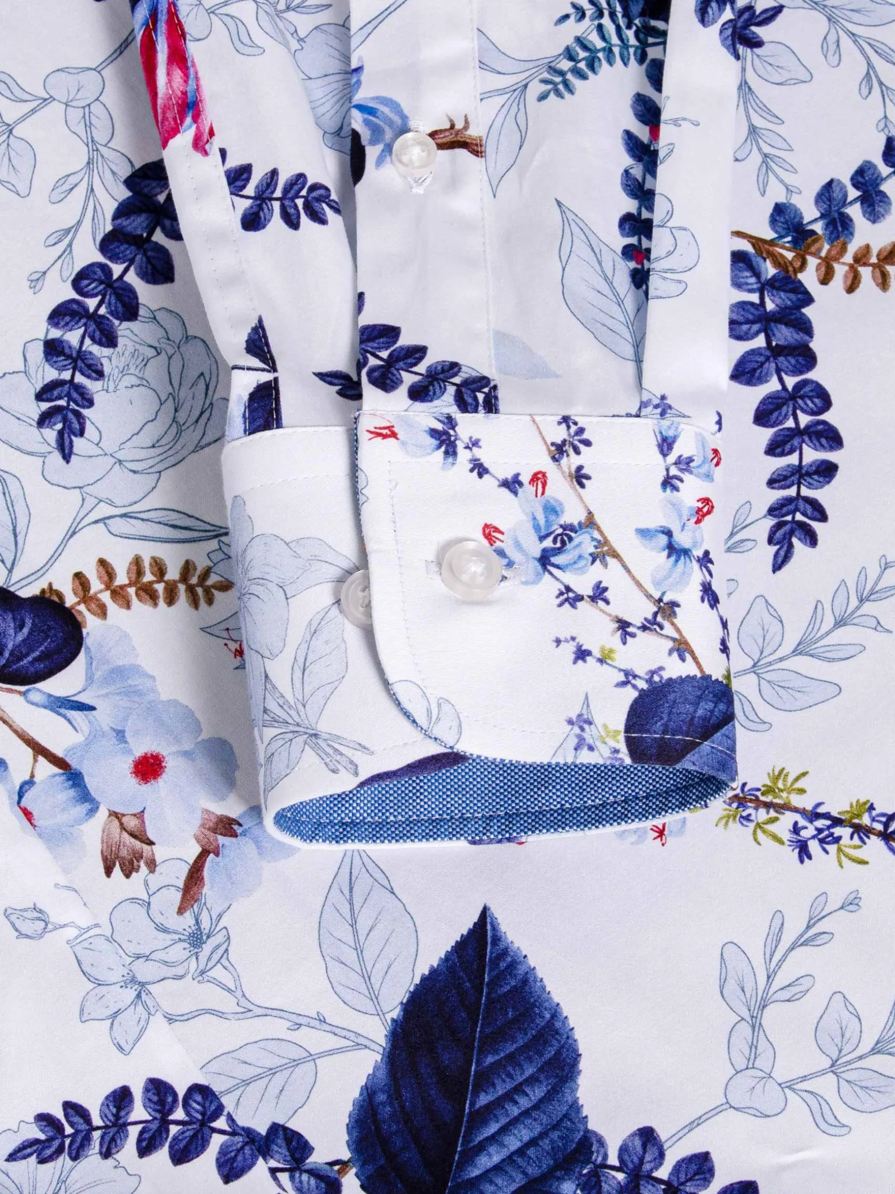 WAM DENIM Overhemd Lange Mouwen*Sullivan White Floral Print Overhemd Lange Mouw