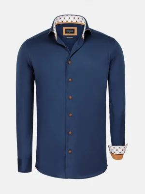 WAM DENIM Overhemd Lange Mouwen*Vercelli Solid Navy Overhemd Lange Mouw