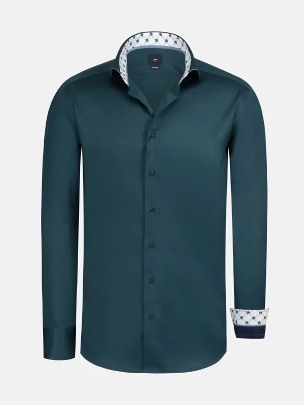 WAM DENIM Overhemd Lange Mouwen*Vercelli Solid Petrol Overhemd Longe Mouw