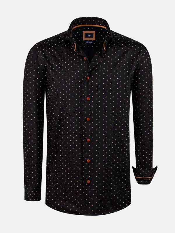 WAM DENIM Overhemd Lange Mouwen*Verdantia Coffee Bean Pattern Black Overhemd Lange Mouw