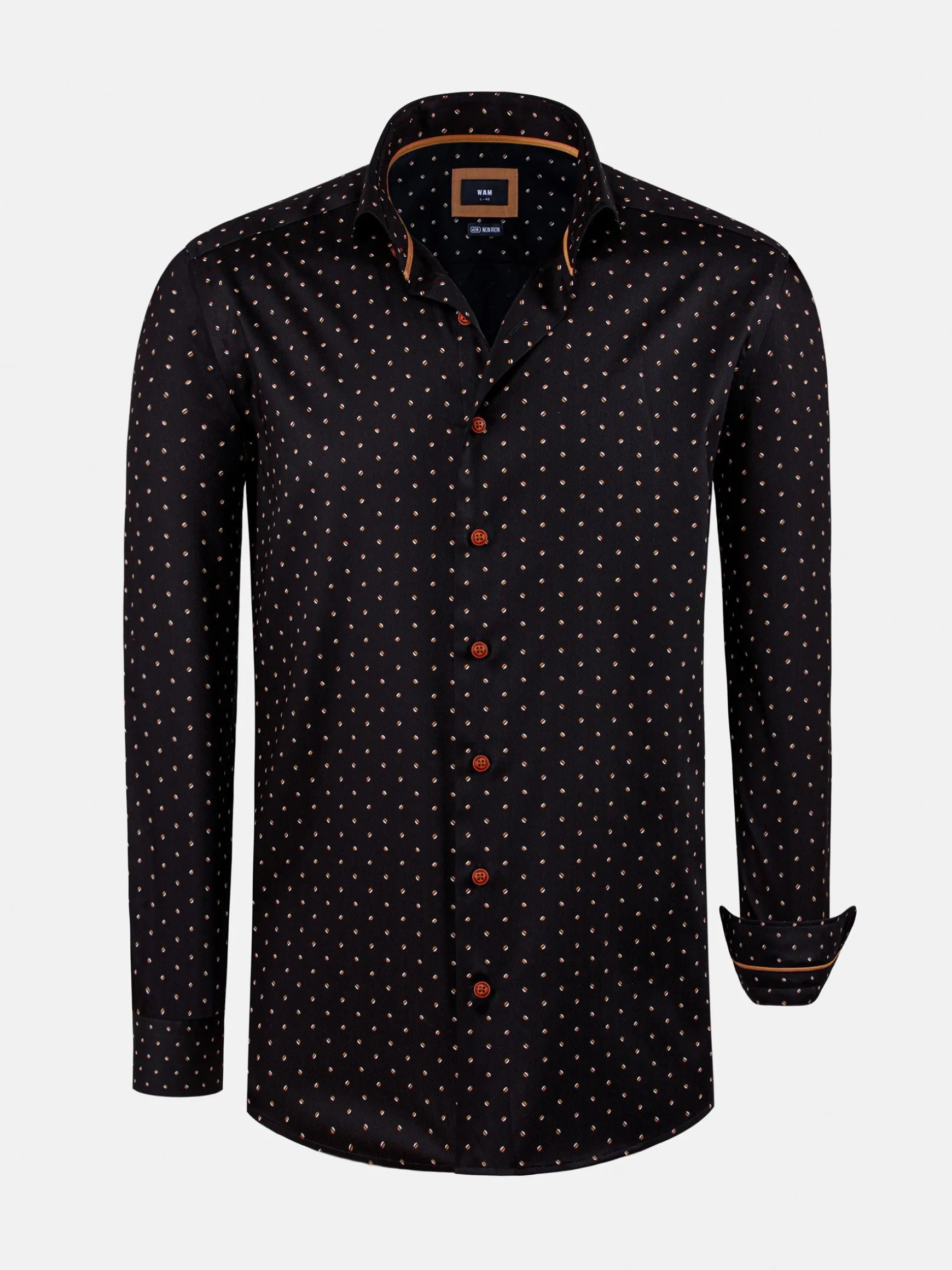 WAM DENIM Overhemd Lange Mouwen*Verdantia Coffee Bean Pattern Black Overhemd Lange Mouw