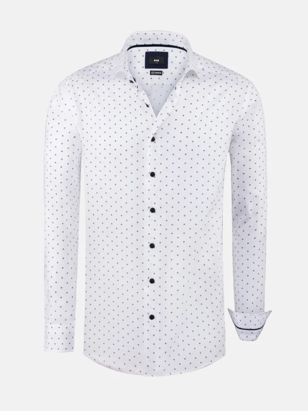 WAM DENIM Overhemd Lange Mouwen*Verdantia Coffee Bean Pattern White Overhemd Lange Mouw